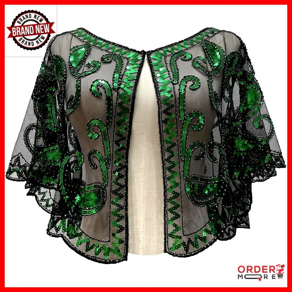 Sequin Beaded Shawl Wrap for Evening Dresses Gatsby Party One Size